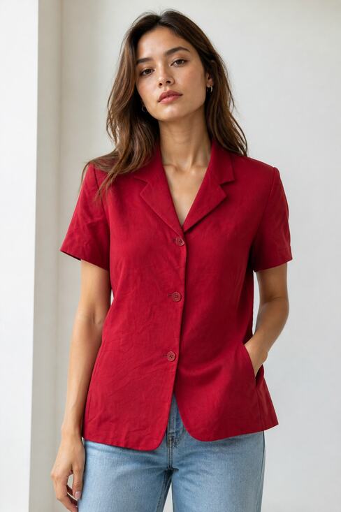Chaus Jackets & Blazers - Chaus Red Silk Button Down Shirt Size 14